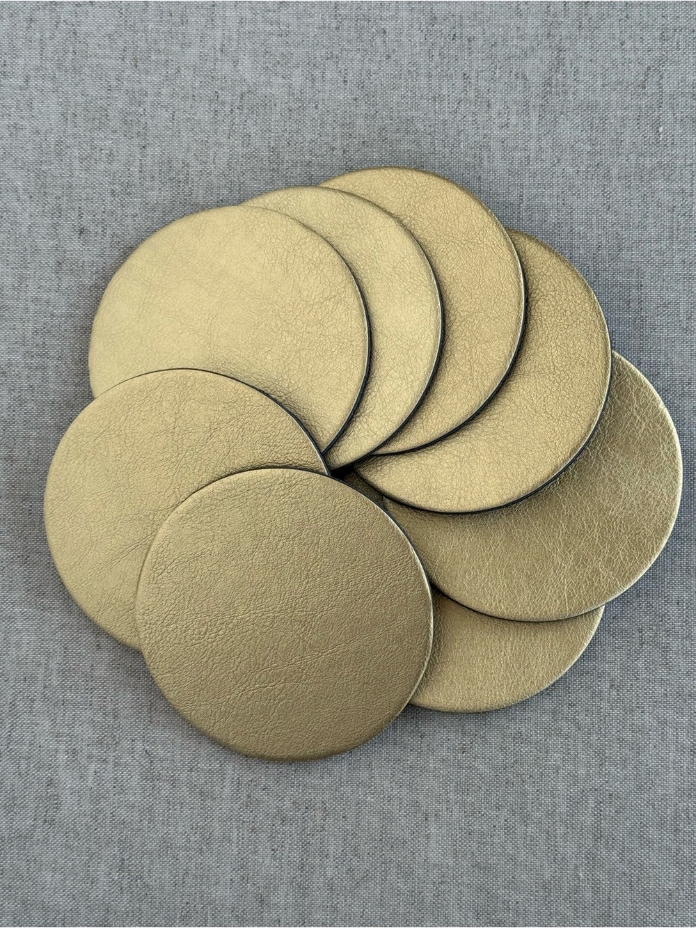 Set of 8 Gold Faux Leather Round Coasters Metallic Drink Coasters
